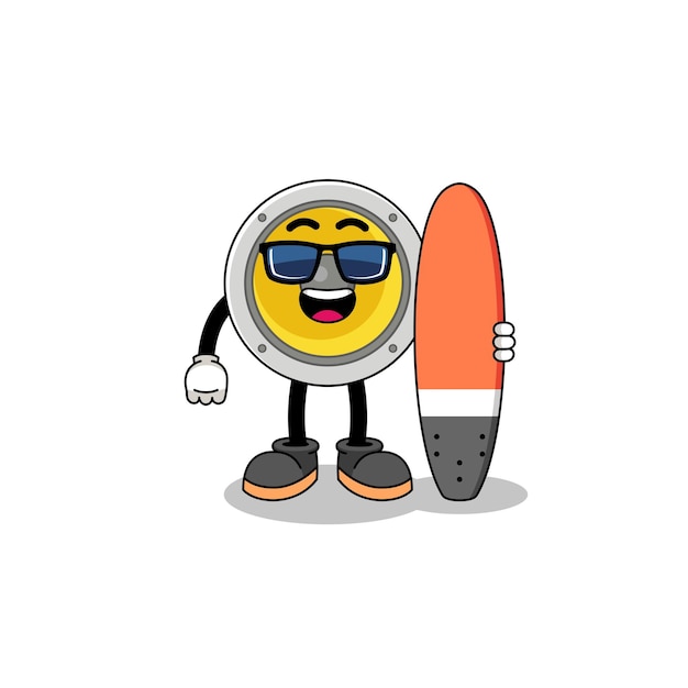 Mascot cartoon of speaker as a surfer