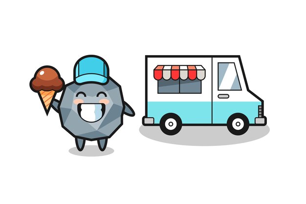 Mascot cartoon of stone with ice cream truck