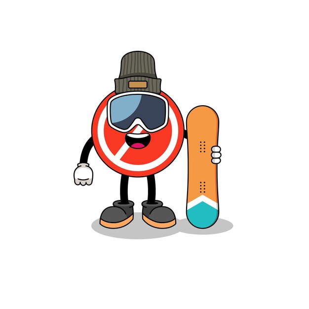 Mascot cartoon of stop sign snowboard player character design