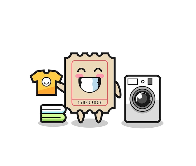 Mascot cartoon of ticket with washing machine , cute style design for t shirt, sticker, logo element