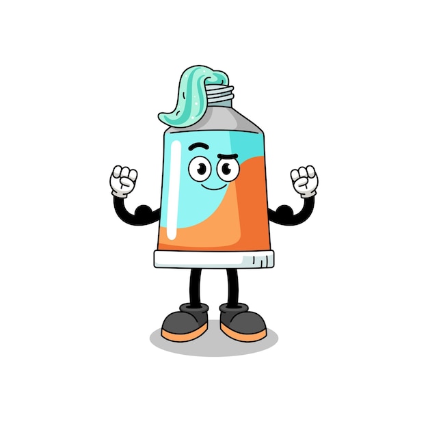 Mascot cartoon of toothpaste posing with muscle