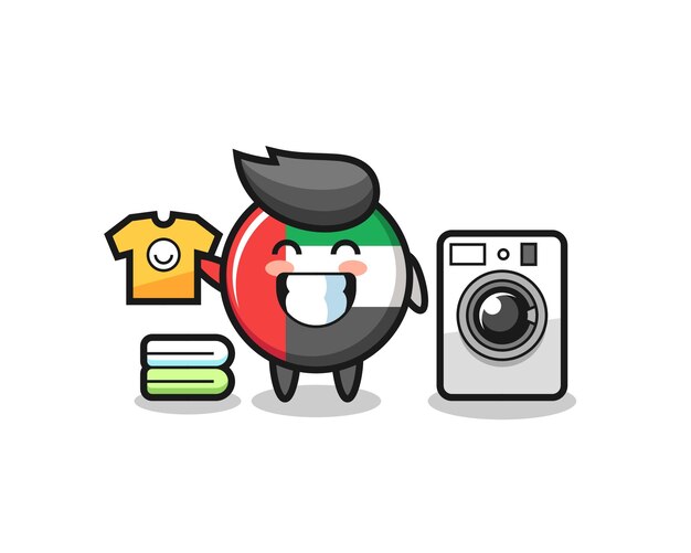 Mascot cartoon of uae flag badge with washing machine