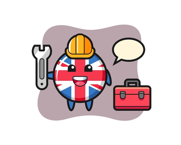 Mascot cartoon of united kingdom flag badge as a mechanic