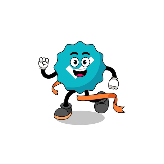 Mascot cartoon of verified sign running on finish line character design