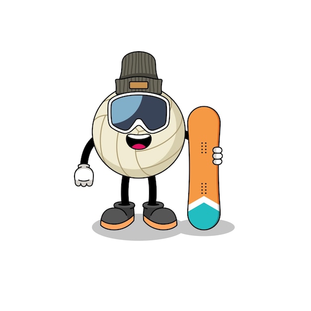 Mascot cartoon of volleyball snowboard player character design