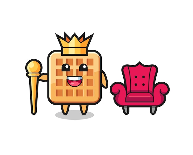 Cartoon mascotte di waffle come un re, design carino
