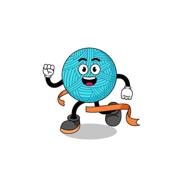 Vector mascot cartoon of yarn ball running on finish line character design