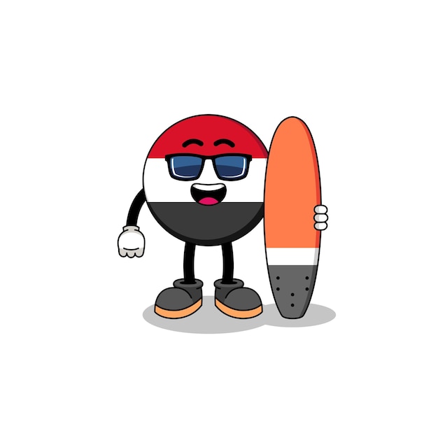 Mascot cartoon of yemen flag as a surfer