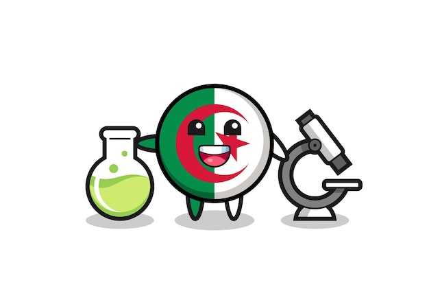 Personaggio mascotte della bandiera dell'algeria come un simpatico design scienziato