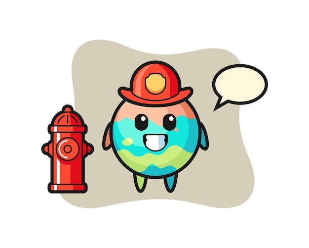 Mascot character of bath bomb as a firefighter, cute style design for t shirt, sticker, logo element