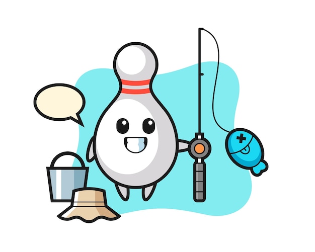 Mascot character of bowling pin as a fisherman