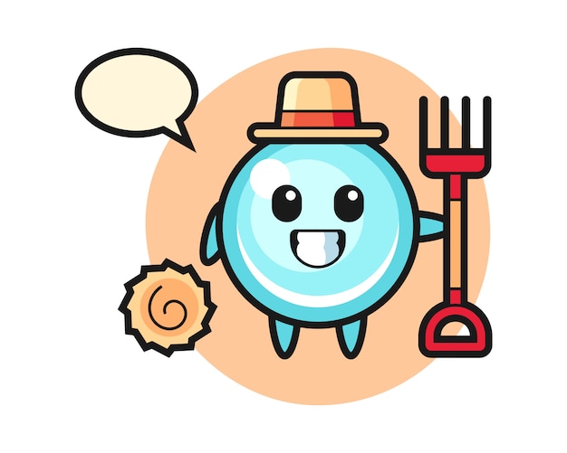 Mascot character of bubble as a farmer, cute style design 