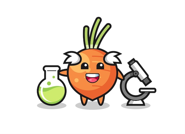 Mascot character of carrot as a scientist , cute style design for t shirt, sticker, logo element