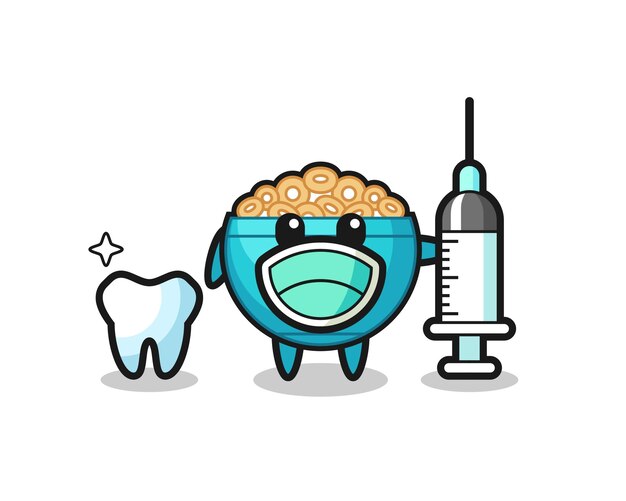 Mascot character of cereal bowl as a dentist