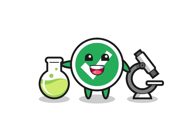 Mascot character of check mark as a scientist  cute design