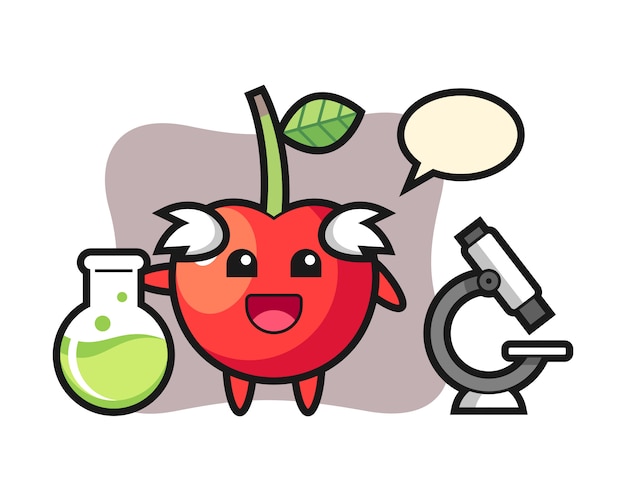 Mascot character of cherry as a scientist, cute style design