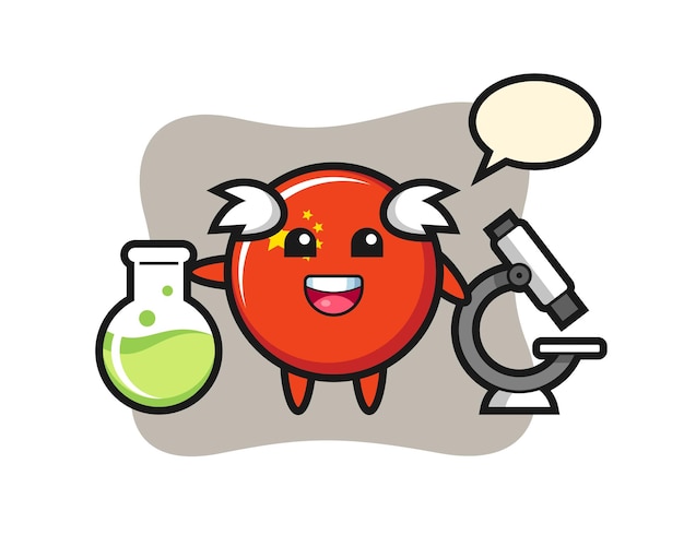 Mascot character of china flag badge as a scientist