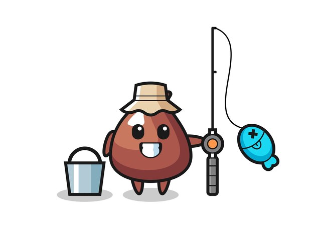 Mascot character of choco chip as a fisherman