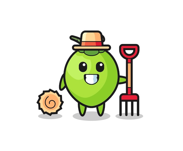 Mascot character of coconut as a farmer  cute style design for t shirt sticker logo element