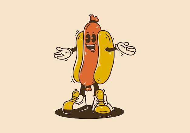 Mascot character design of standing hotdog