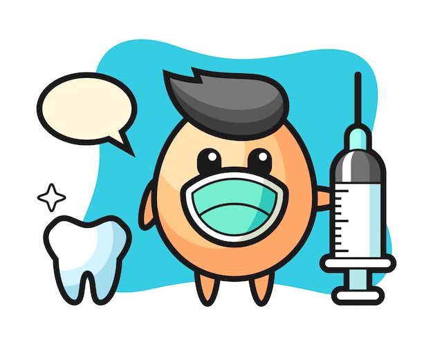 Personaggio mascotte di uovo come dentista, design in stile carino per maglietta, adesivo, elemento logo