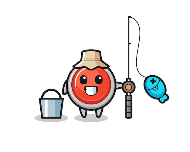 Mascot character of emergency panic button as a fisherman , cute design