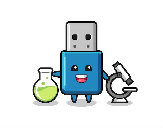 Personaggio mascotte della chiavetta usb come scienziato