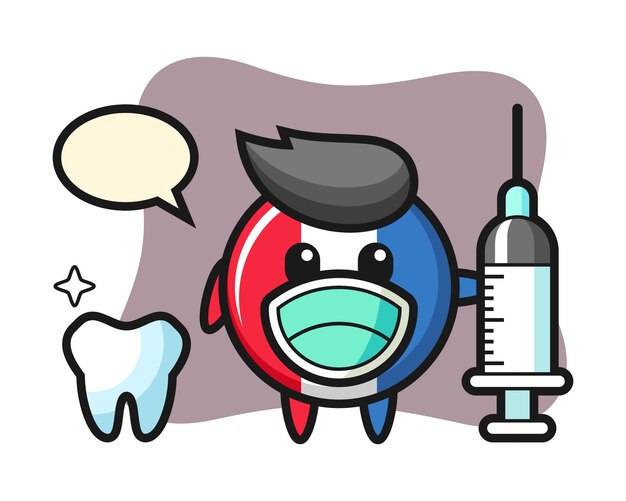 Personaggio mascotte del distintivo della bandiera della francia come dentista