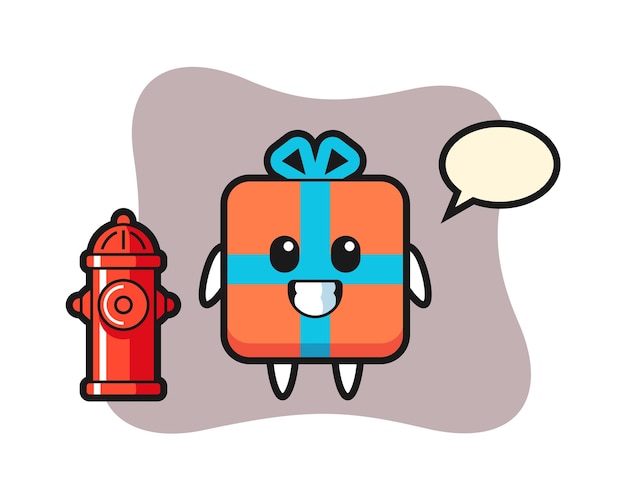 Mascot character of gift box as a firefighter