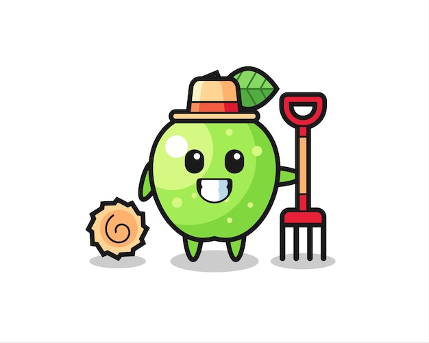 Mascot character of green apple as a farmer , cute style design for t shirt, sticker, logo element