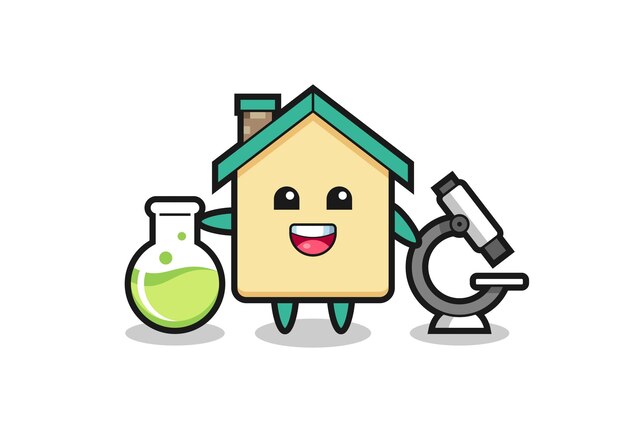 科学者としての家のマスコットキャラクターかわいいデザイン