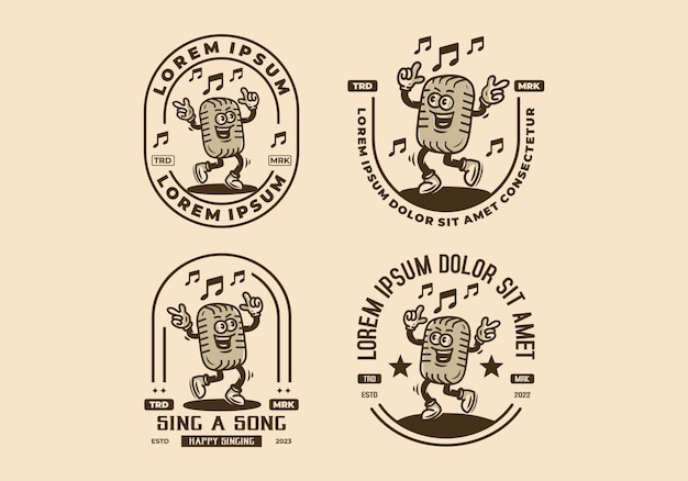 Mascot character illustration badge of singing microphone