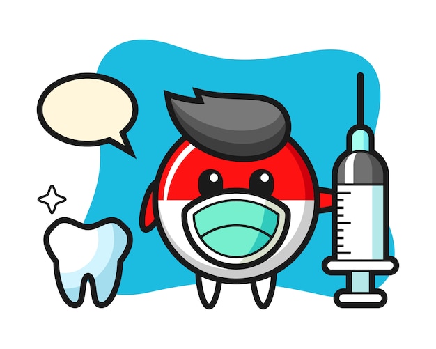 Personaggio mascotte del distintivo della bandiera dell'indonesia come dentista