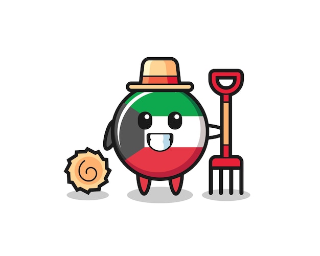 Mascot character of kuwait flag badge as a farmer