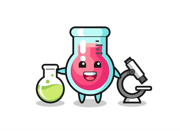 Mascot character of laboratory beaker as a scientist