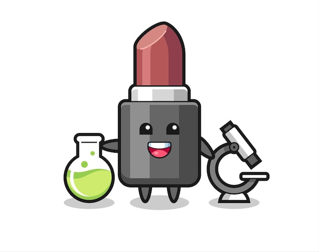 Personaggio mascotte del rossetto come scienziato, design in stile carino per maglietta, adesivo, elemento logo