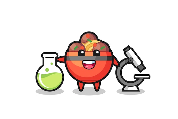 Mascot character of meatball bowl as a scientist