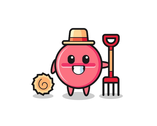 Mascot character of medicine tablet as a farmer