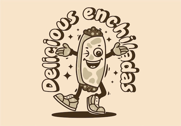 Mascot character of mexican food Enchiladas with happy face