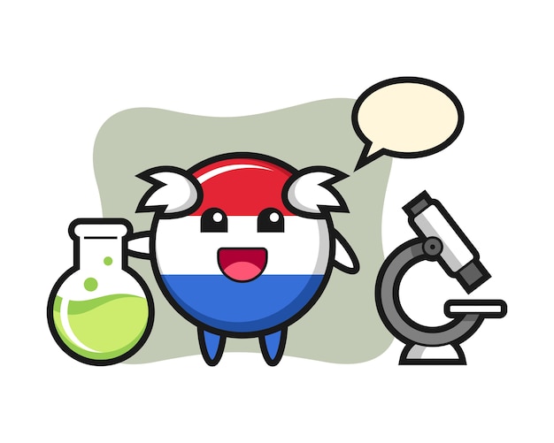 Personaggio mascotte del distintivo della bandiera dei paesi bassi come scienziato