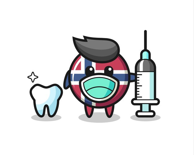 Mascot character of norway flag badge as a dentist