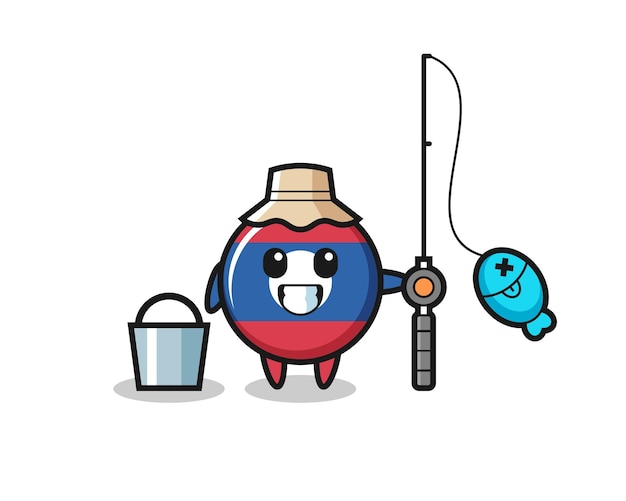 ベクトル 漁師としてのラオス旗バッジのマスコットキャラクター