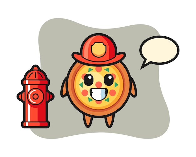 消防士としてのピザのマスコットキャラクター