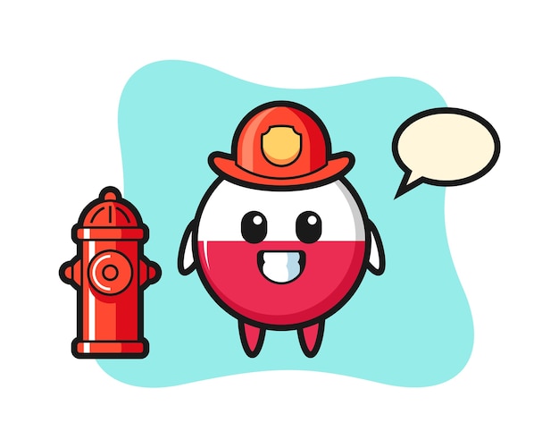 消防士としてのポーランド国旗バッジのマスコットキャラクター