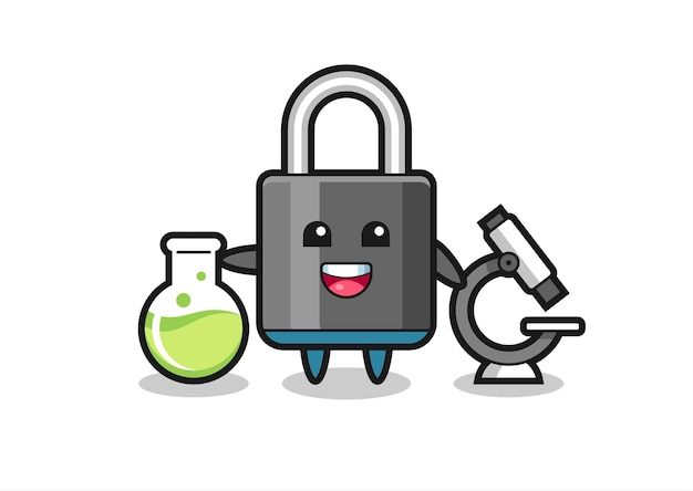 Mascot character of padlock as a scientist , cute style design for t shirt, sticker, logo element
