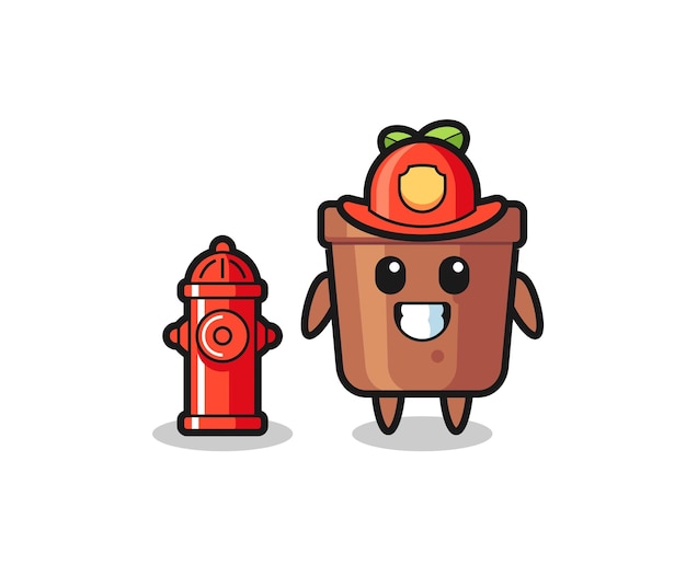 Mascot character of plant pot as a firefighter