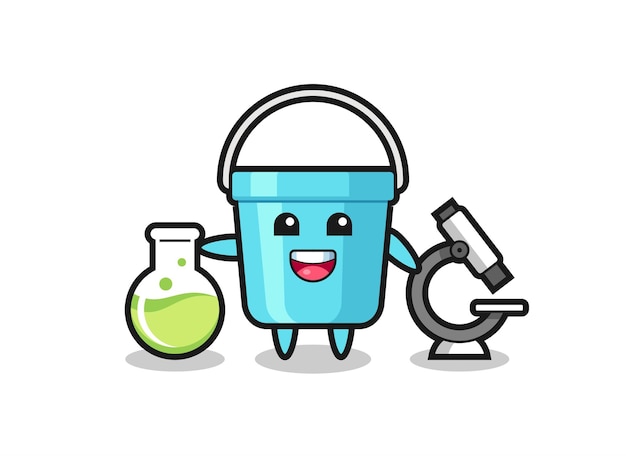 Mascot character of plastic bucket as a scientist