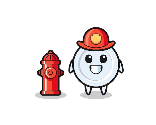 Mascot character of plate as a firefighter