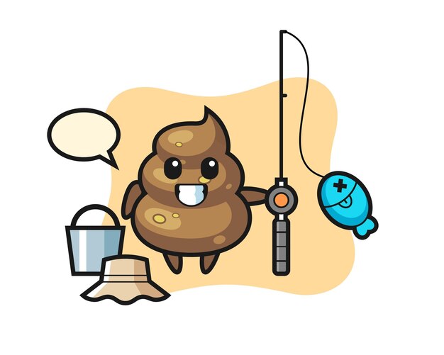 Mascot character of poop as a fisherman  cute style design for t shirt sticker logo element