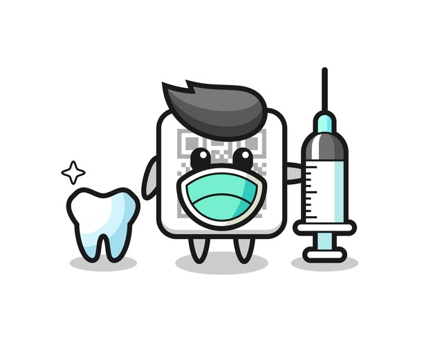 Mascot character of qr code as a dentist  cute design